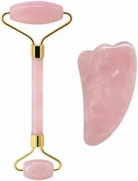 Face Roller Gua Sha Gouache Scraper Natural Amethyst Rose Jade Stones Roller and Guasha Set Facial Lift Skin Care Tools, Type 12
