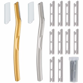 Facial dermabrasion tool,Eyebrow Razor,Metal eyebrow trimming tool, removes facial dead skin, facial hair, eyebrows, body fine hair, gold and silver 2-piece set (Gold Silver)