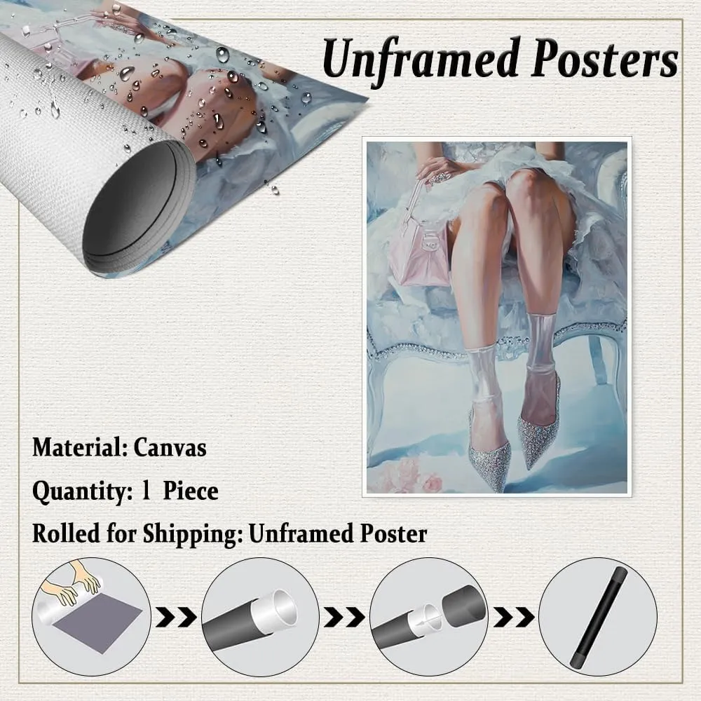 Fashion Art Oil Painting Print of Women’s Stockinged Legs and High Heels – Print Pinup Coquette Wall Decor for Bedroom & Living Room-24x36Inch Ready to Hang(Unframed)