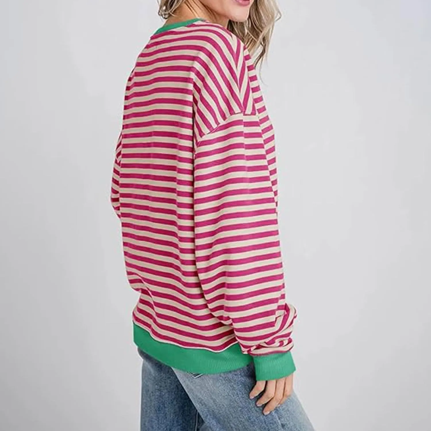 Fashion Tops for Women Trendy 2024 Spring Long Sleeve Shirts Causal Striped Crewneck Sweatshirt Trendy Preppy Clothes