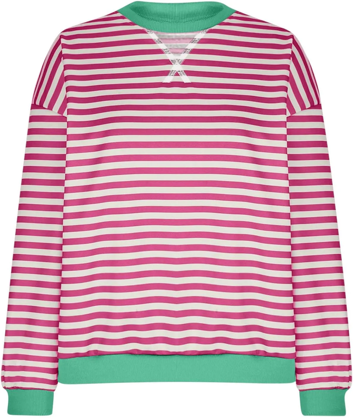 Fashion Tops for Women Trendy 2024 Spring Long Sleeve Shirts Causal Striped Crewneck Sweatshirt Trendy Preppy Clothes