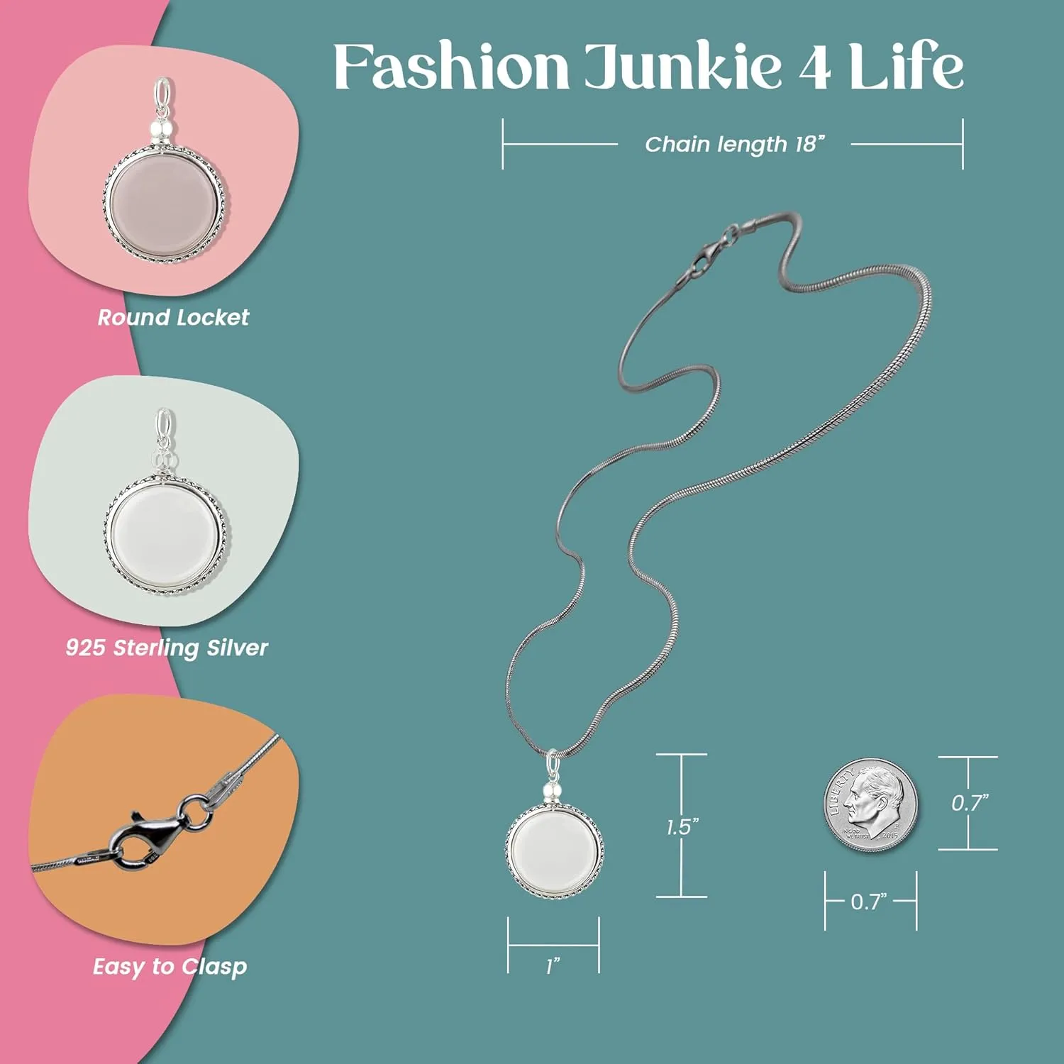 FashionJunkie4Life Sterling Silver Oval Locket Necklaces for Women, 18" Cable Chain