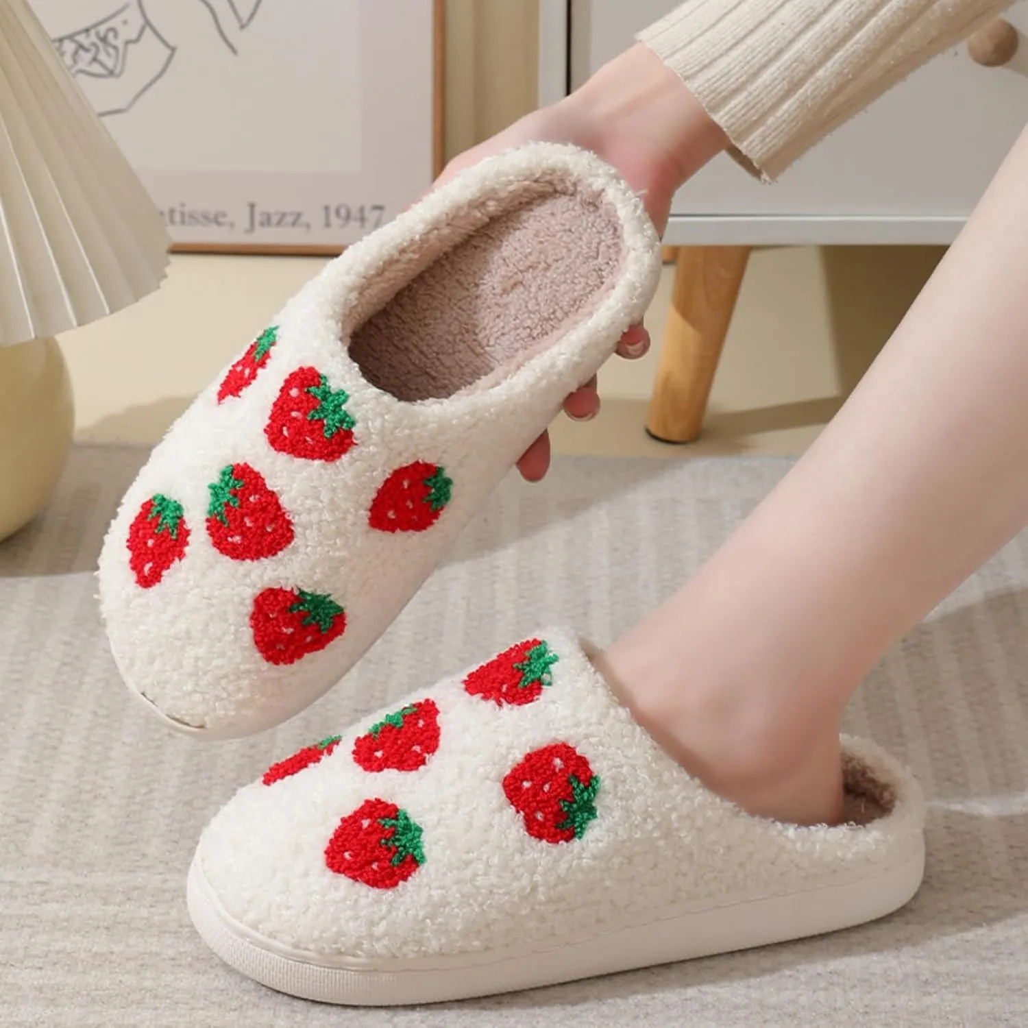 FAYUEKEY House Slippers for Women Fuzzy Mens Fruit Series Strawberry Bedroom Shoes