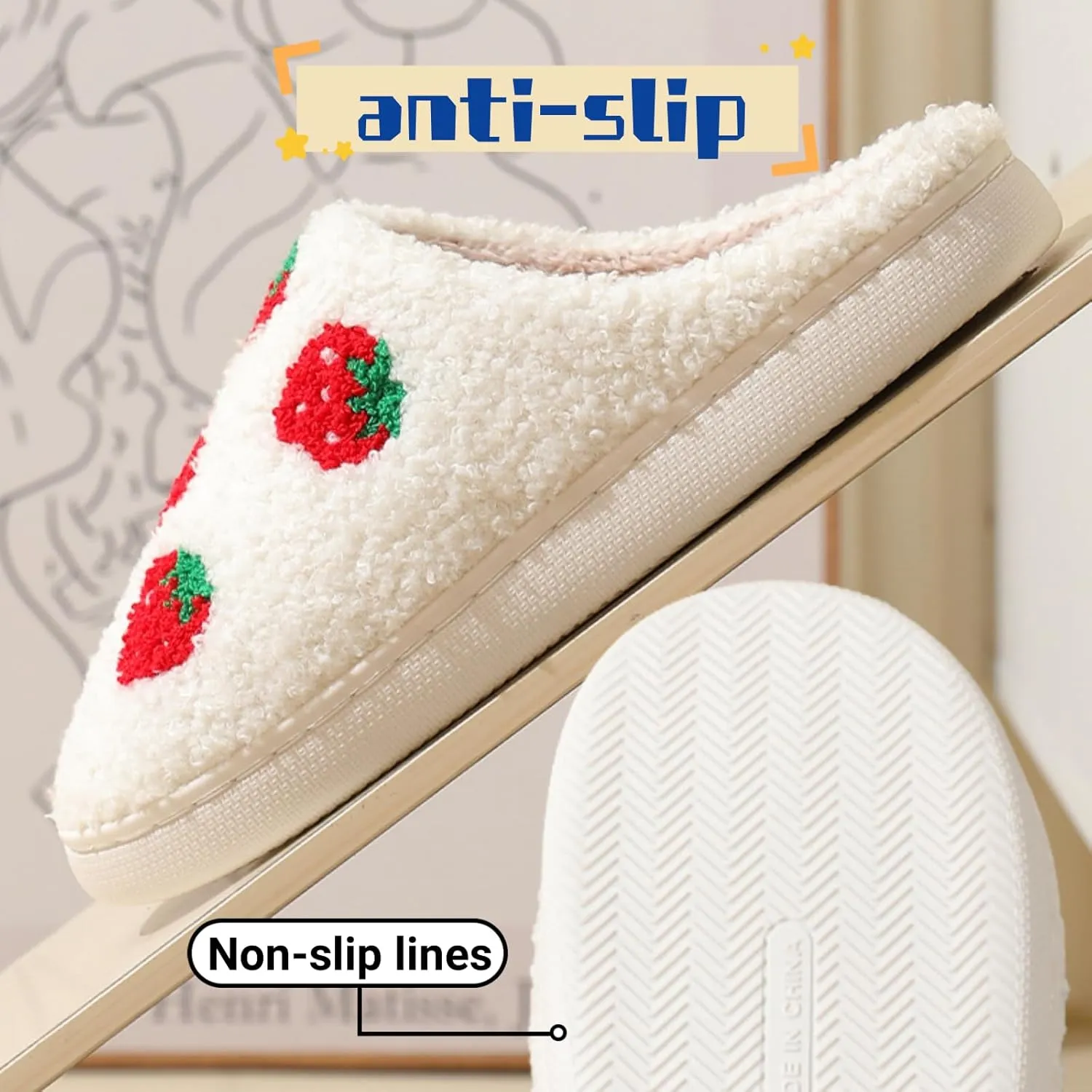 FAYUEKEY House Slippers for Women Fuzzy Mens Fruit Series Strawberry Bedroom Shoes