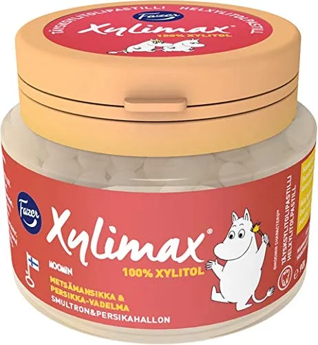 Fazer Moomin Xylimax Wild strawberry and peach & raspberry Pastilles 4 Jars of 90g 3.2 oz