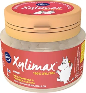 Fazer Moomin Xylimax Wild strawberry and peach & raspberry Pastilles 4 Jars of 90g 3.2 oz