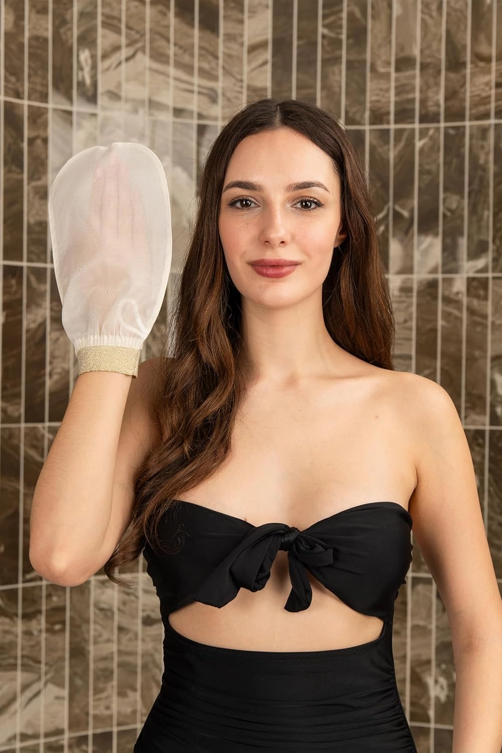 Feel Fine Turkish Exfoliating Mitt – 100% Raw Silk Hammam Kese Glove for Men & Women | Handcrafted Turkish Skin Peeling Scrubber Bath & Sauna Exfoliator (Gold)