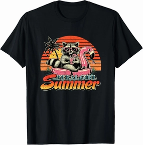 Feral Girl Summer Raccoon on Beach Trash Pandas Vacation T-Shirt