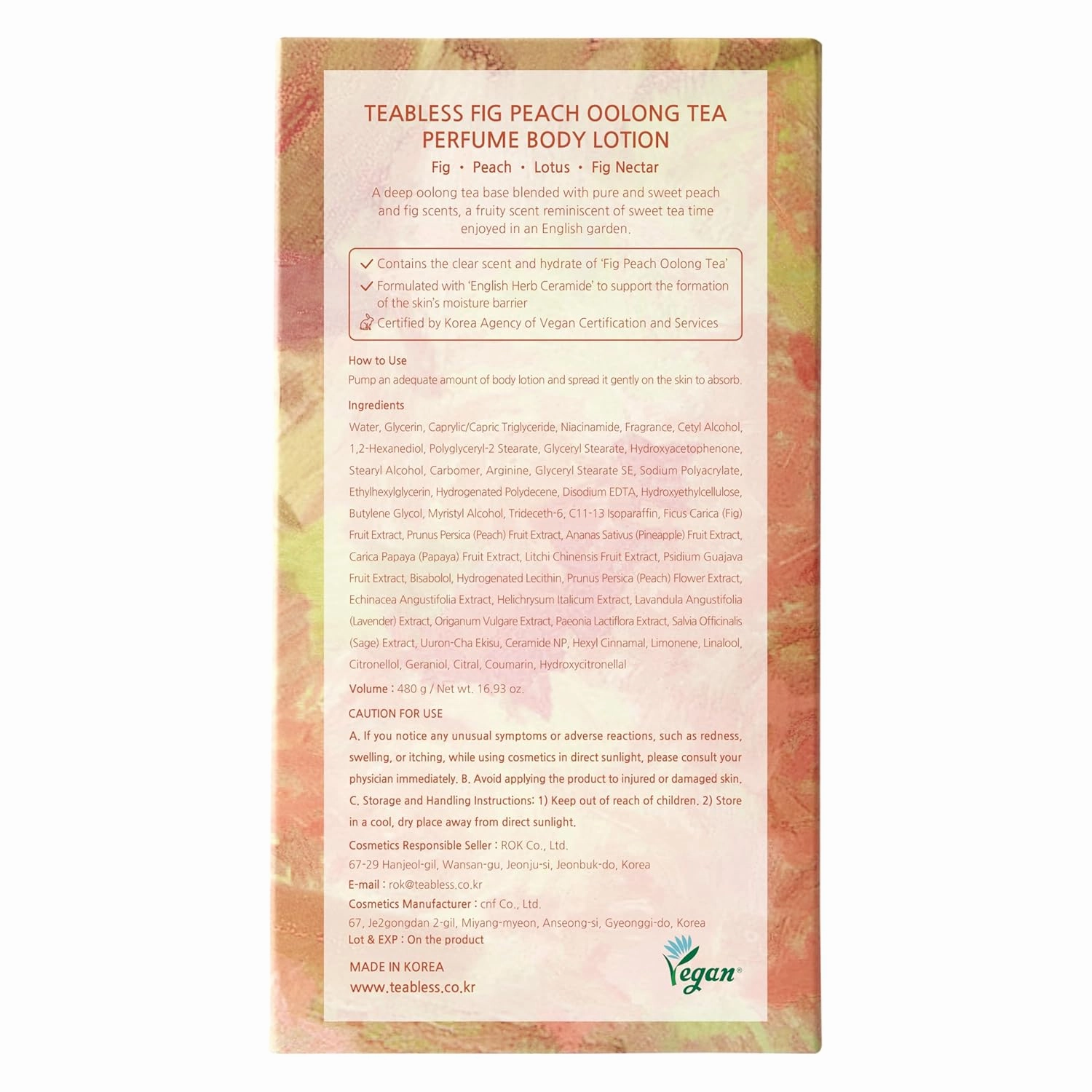 Fig Peach Oolong Tea Perfumed Body Lotion, Daily Moisturizer, Body Lotion For Dry Skin & Sensitive Skin, Non-Greasy, Slow Aging, Fig Fruity Scent, Korean Skin Care