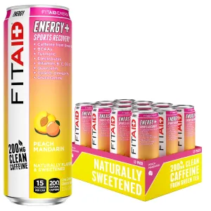 FITAID ENERGY, 200mg Natural Caffeine, Keto, Peach Mandarin, Optimum Performance Formula: BCAAs, Quercetin, Electrolytes, Omega-3s, 15 calories, Paleo, Vegan & Gluten-Free,12 Fl Oz (Pack of 12)