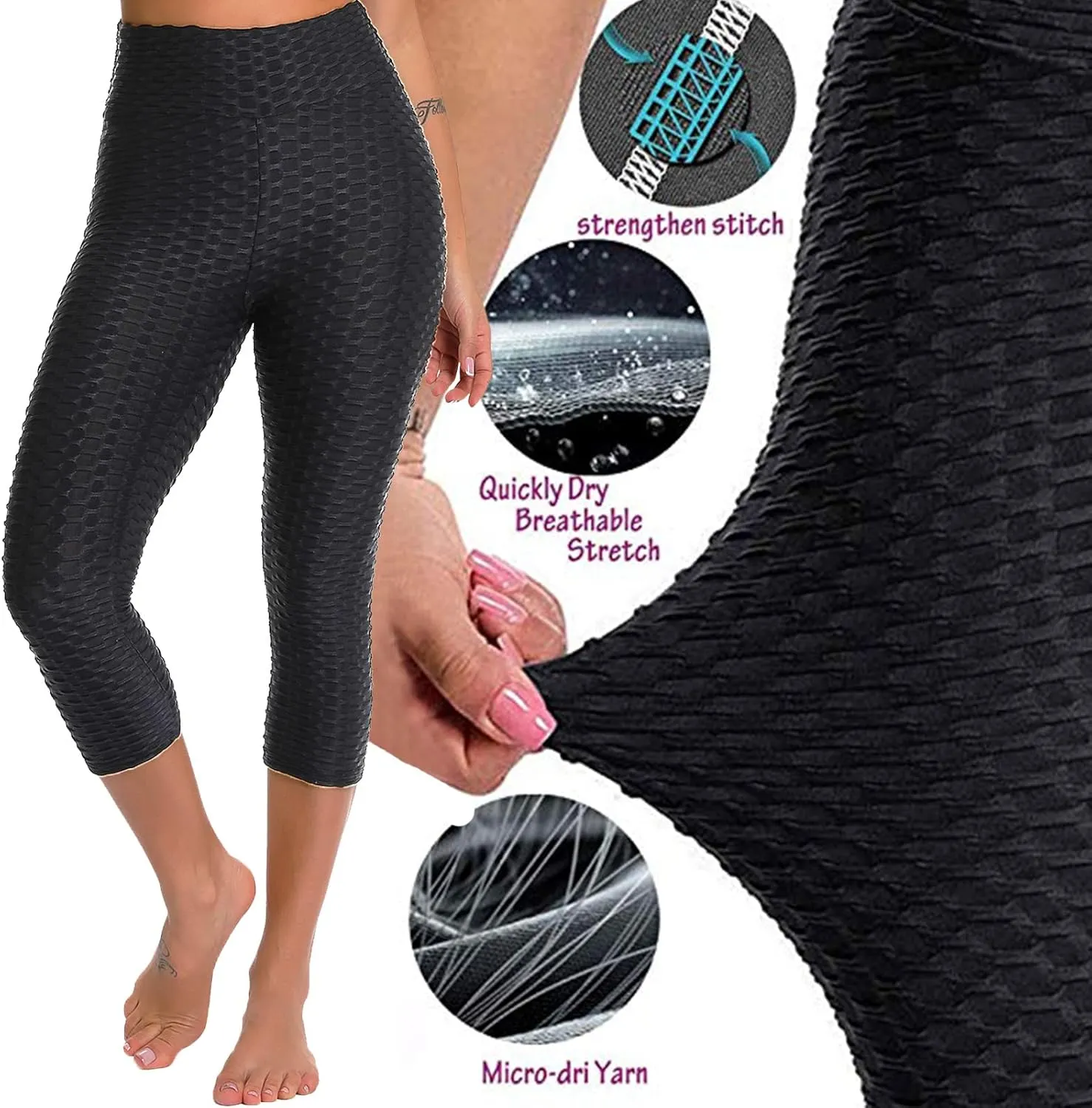 FITTOO Womens High Waist Textured Workout Leggings Booty Scrunch Yoga Pants Slimming Ruched Tights