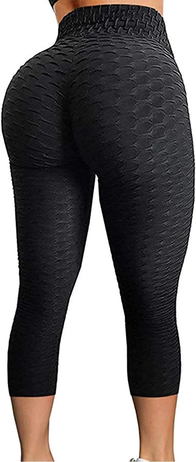 FITTOO Womens High Waist Textured Workout Leggings Booty Scrunch Yoga Pants Slimming Ruched Tights