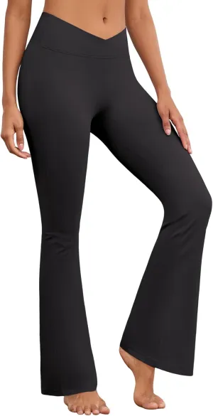 Flare Wide Leg Yoga Pants Bootcut Bell Bottom Crossover Tummy Control Leggings Workout High Waist Tights for Women