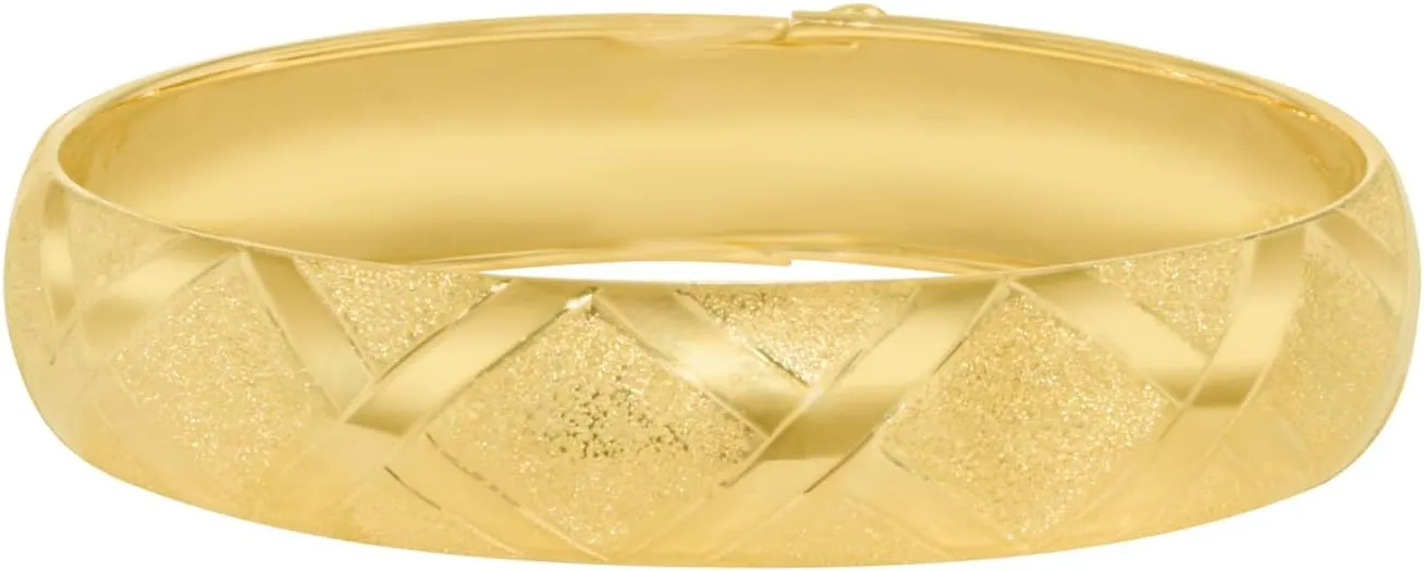 Floreo 10k Yellow Gold 12mm Classic Satin Finish Textured Flex Bangle Bracelet