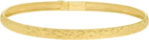 Floreo 10k Yellow Gold 4mm Diamond Cut Satin Finish Textured Flex Bangle Bracelet