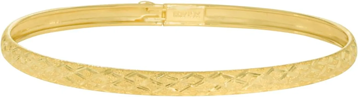 Floreo 10k Yellow Gold 4mm Diamond Cut Satin Finish Textured Flex Bangle Bracelet