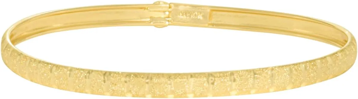 Floreo 10k Yellow Gold 4mm Subtle Stripe Satin Finish Textured Flex Bangle Bracelet