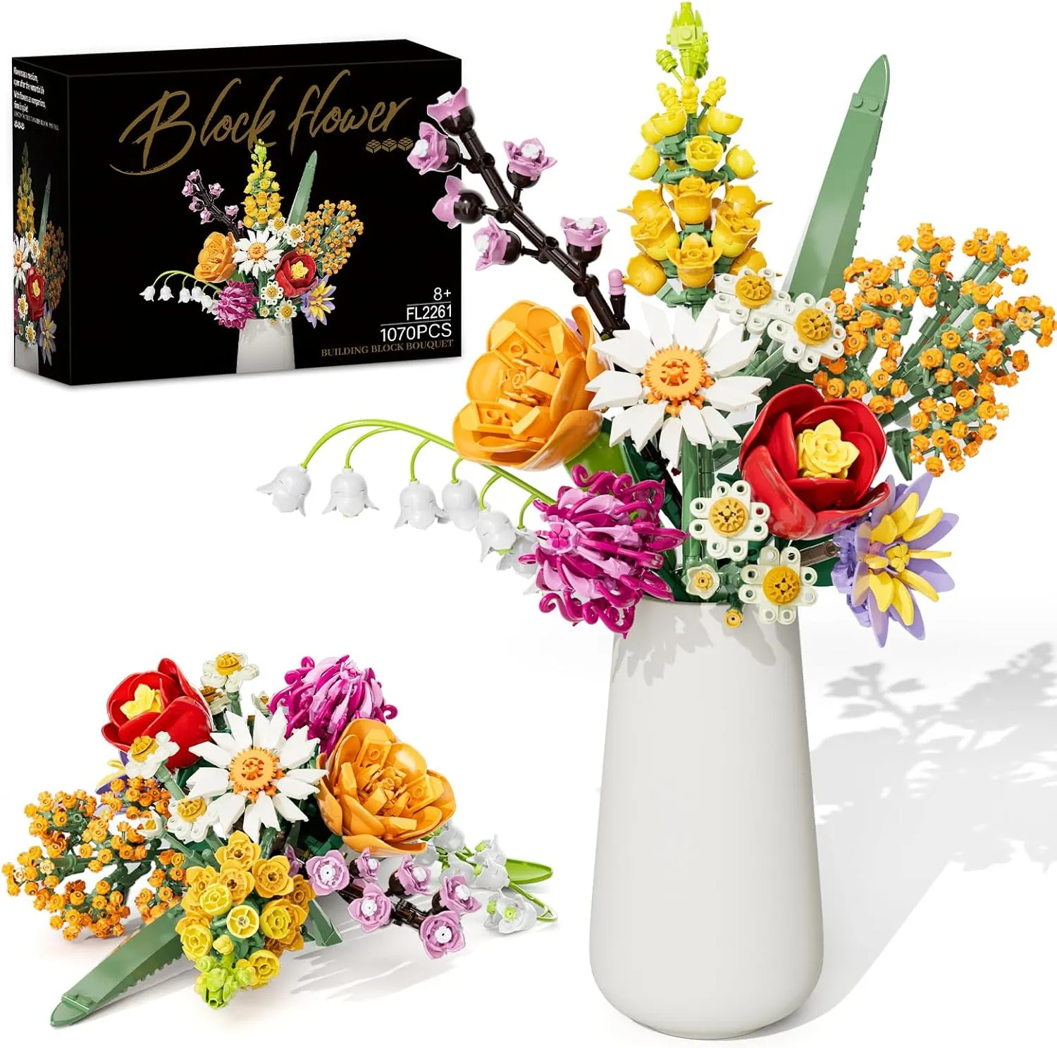 Flowers Bouquet Building Set, 1070PCS Wildflower Botanical Collection, Artificial Plant Flower Kit Toy for Adults Kids Women Her, Home Decor Gift for Birthday, Christmas (No Vase)