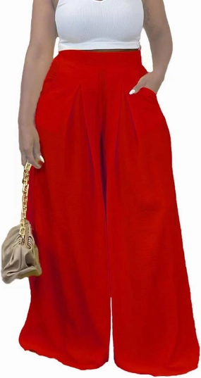Flowy Pants for Women Casual High Waisted Wide Leg Palazzo Pants Trousers with Pocket Plus Size