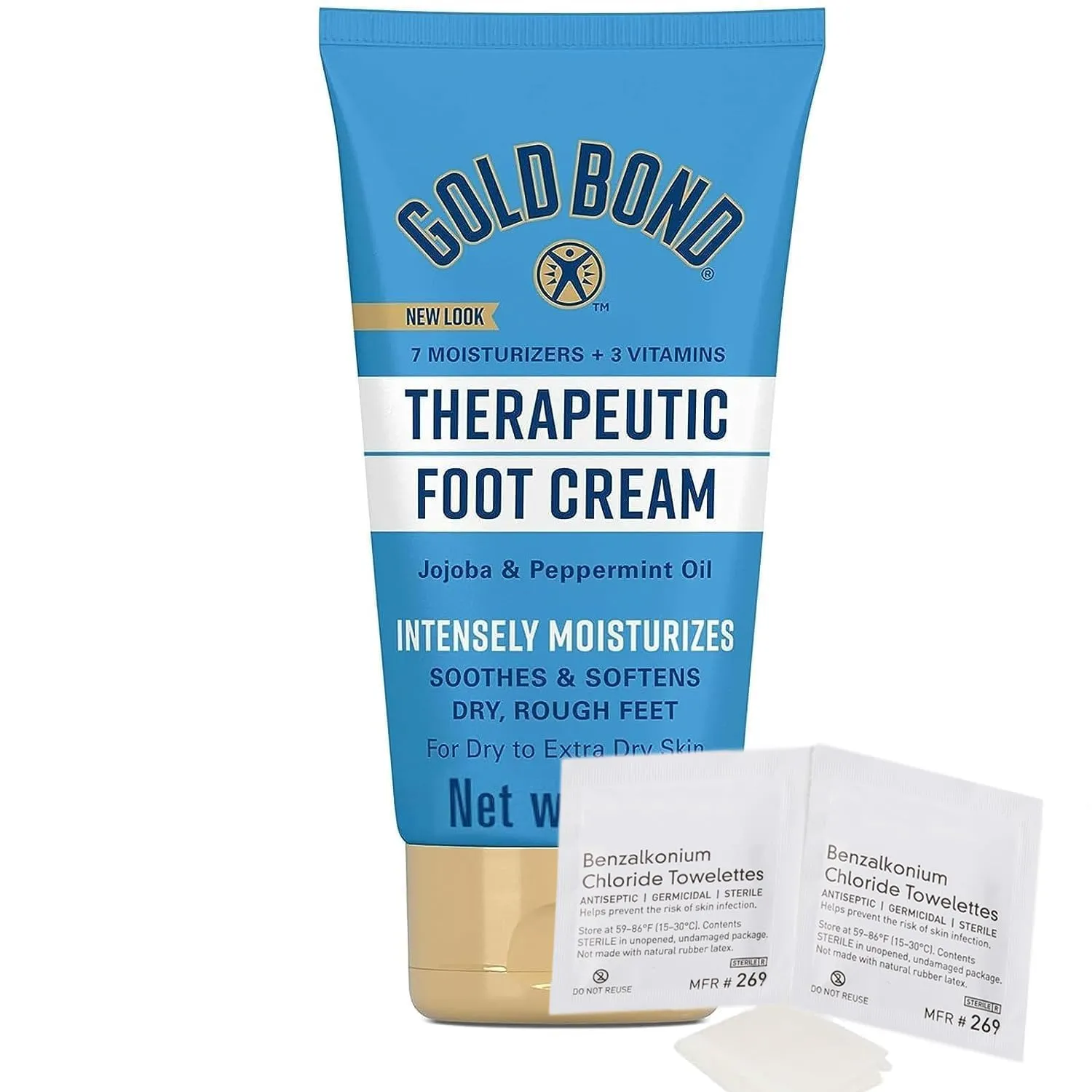 Foot Cream Bundle and RadianceAura BZK Antiseptic Towelettes   1 pack of Foot Cream, Triple Action Relief 4oz (118 ml).