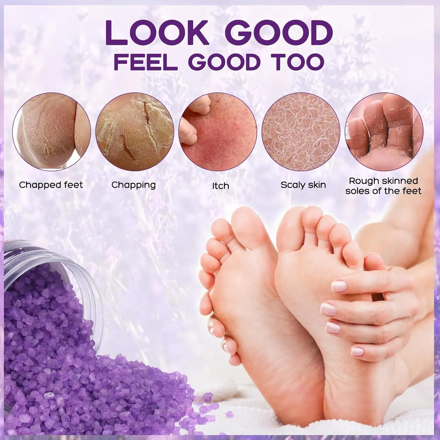 Foot Soak 6 Himalayan Foot Bath Salt Set Orange Lavender Aloe Ocean Blue Himalayan Pink Salt Rose Feet Soak kit with Epsom Salt,Soothe Joint Soreness, Tired Feet, Softens Calluses