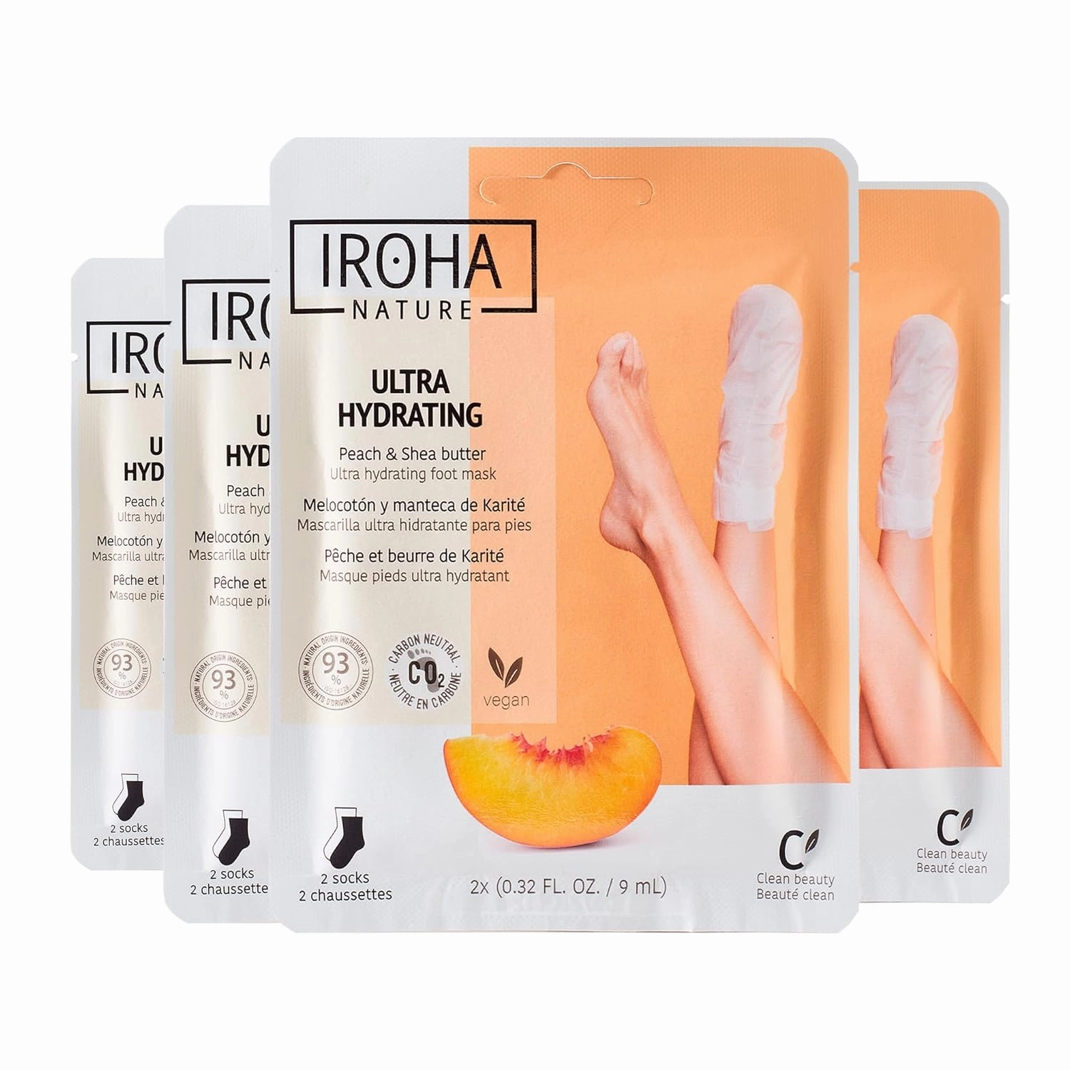 Foot Peel Mask with Peach Extract - Pack of 4 Pairs