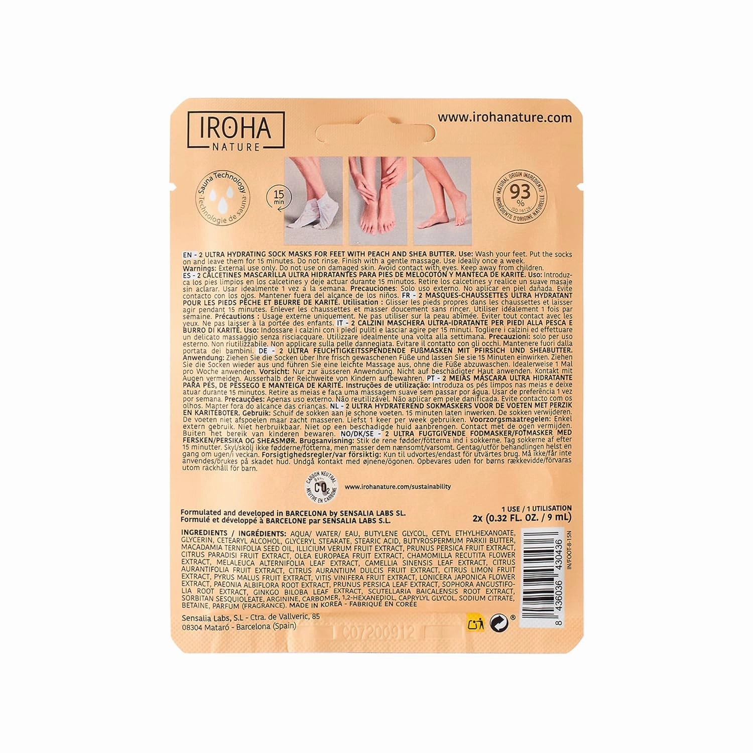 Foot Peel Mask with Peach Extract - Pack of 4 Pairs