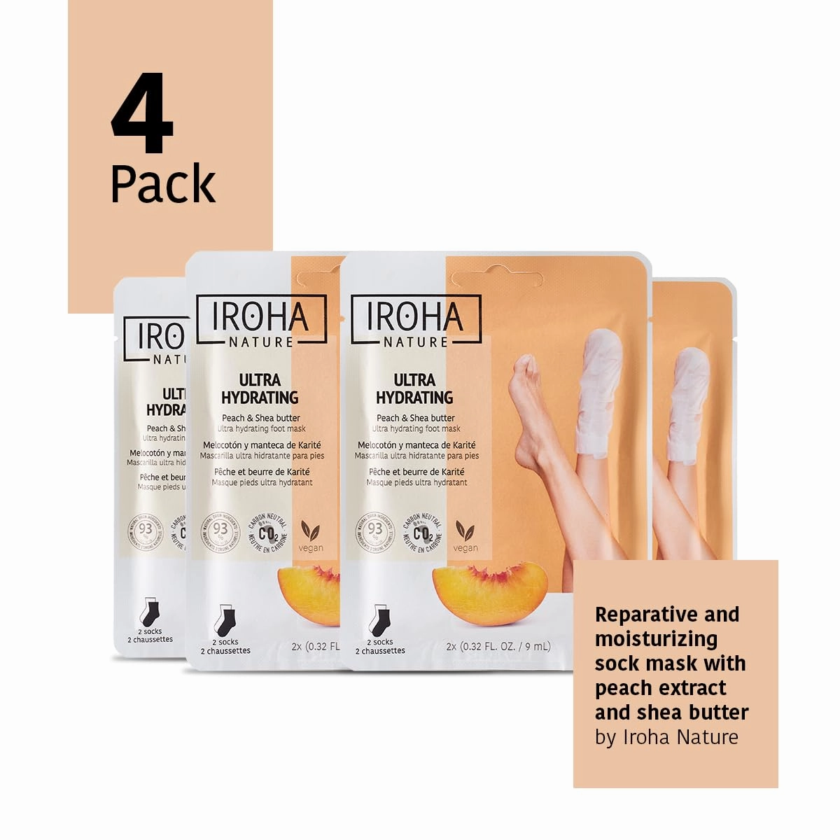 Foot Peel Mask with Peach Extract - Pack of 4 Pairs