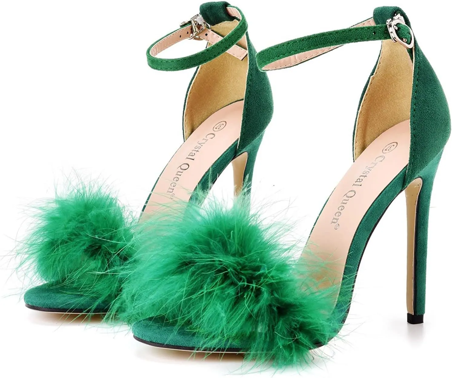 for Women Open Toe with Feather Heels Fluffy High Heel Shoes Party Ankle Strap Stiletto