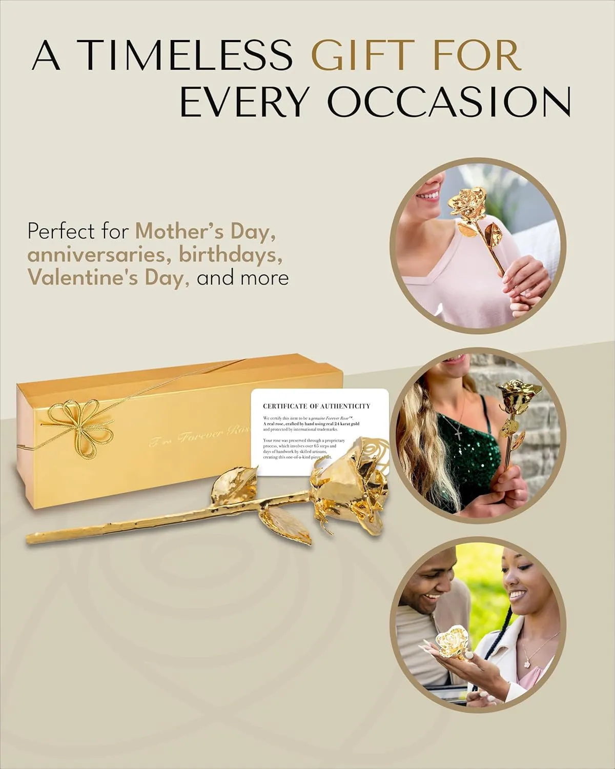 Forever Rose 24K Gold Dipped Real Rose – Handmade, Long-Lasting Preserved Flower in Gold Gift Box – Romantic Gift for Anniversary, Valentine's Day, Mother's Day, Birthday, Wedding, Wife, Girlfriend