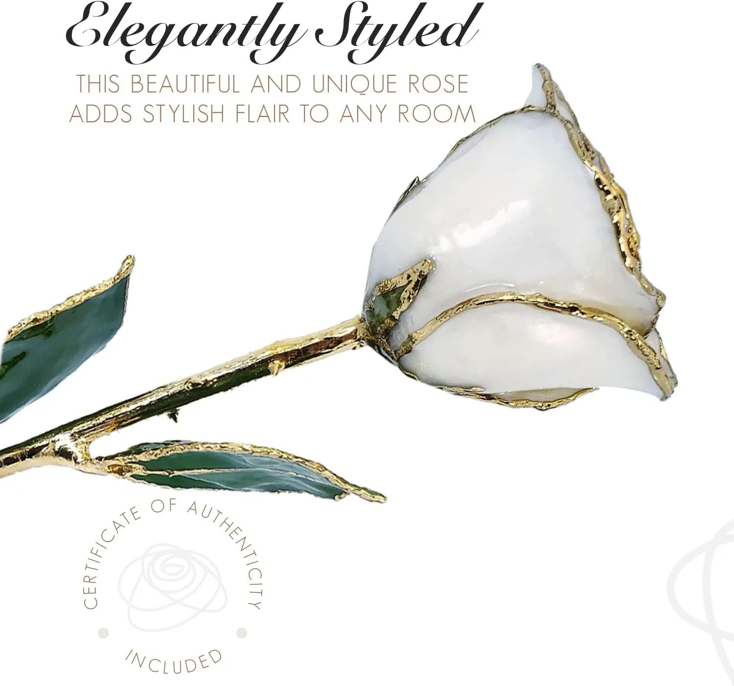 Forever Rose 24K Limited Edition Gold Dipped White Pearl Rose, The June Birthstone, A Unique & Everlasting Real Rose Hand Dipped in 24K Gold, 11” to 12”