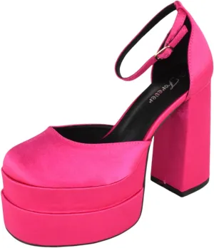 Forever Shoes Women Extra High Block Heels Platform Round Closed Toe Exotic Dancer Pumps Ankle Strap TWICE-13