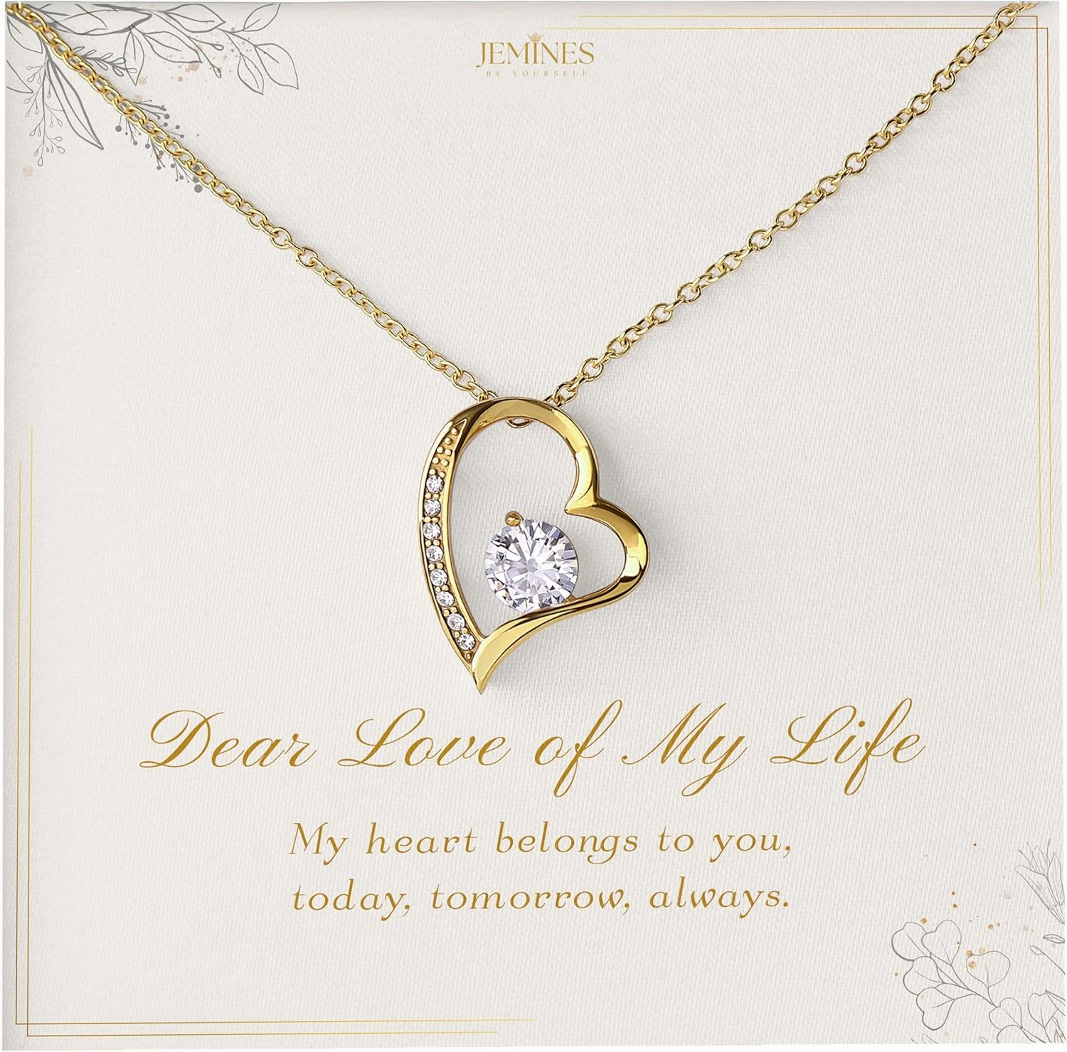 Forever Love 18K Yellow Gold Plated Necklace with Message Card Mahogany Elegant Jewelry Box Gift - A Symbol of Everlasting Love