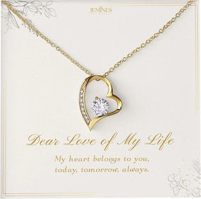 Forever Love 18K Yellow Gold Plated Necklace with Message Card Mahogany Elegant Jewelry Box Gift - A Symbol of Everlasting Love