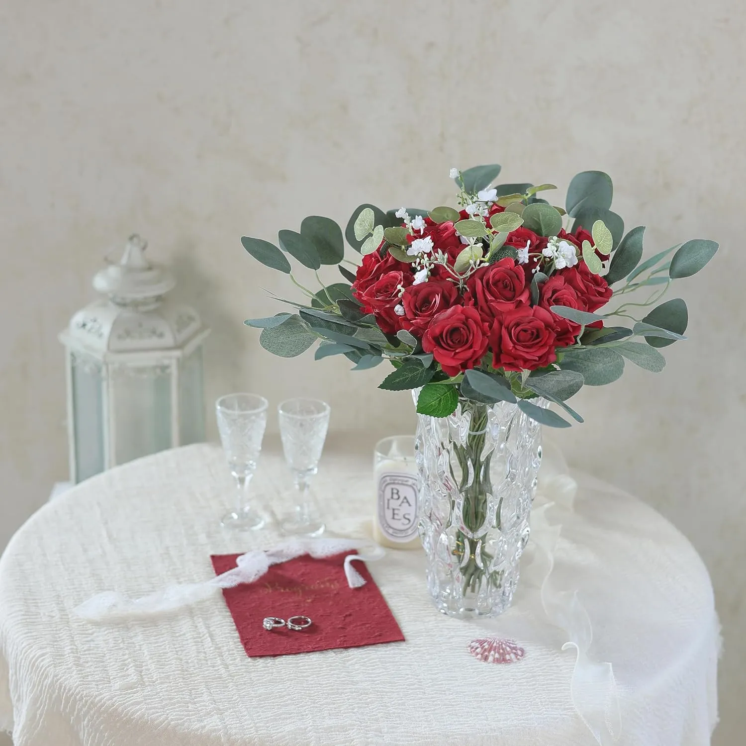 FOTEEWL 60 Pcs Artificial Rose Flower Realistic Faux Silk Roses Stem Fake Roses Bouquet for Flower Arrangement,Wedding Centerpieces,Party,Home Decorations (Burgundy)