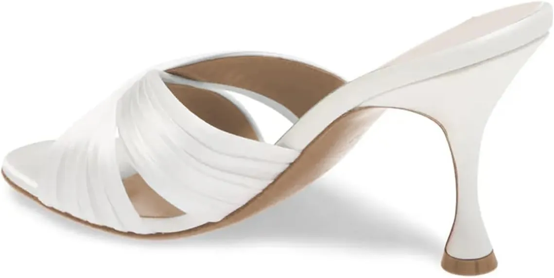 FOWT Women Fashion Peep Toe Slip On Satin Mules Comfy Thin Mid Heel Summer Daily Shoes Dating Shopping Size 4-16 US