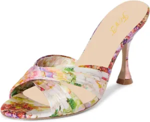 FOWT Women Fashion Peep Toe Slip On Satin Mules Comfy Thin Mid Heel Summer Daily Shoes Dating Shopping Size 4-16 US