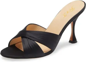 FOWT Women Fashion Peep Toe Slip On Satin Mules Comfy Thin Mid Heel Summer Daily Shoes Dating Shopping Size 4-16 US