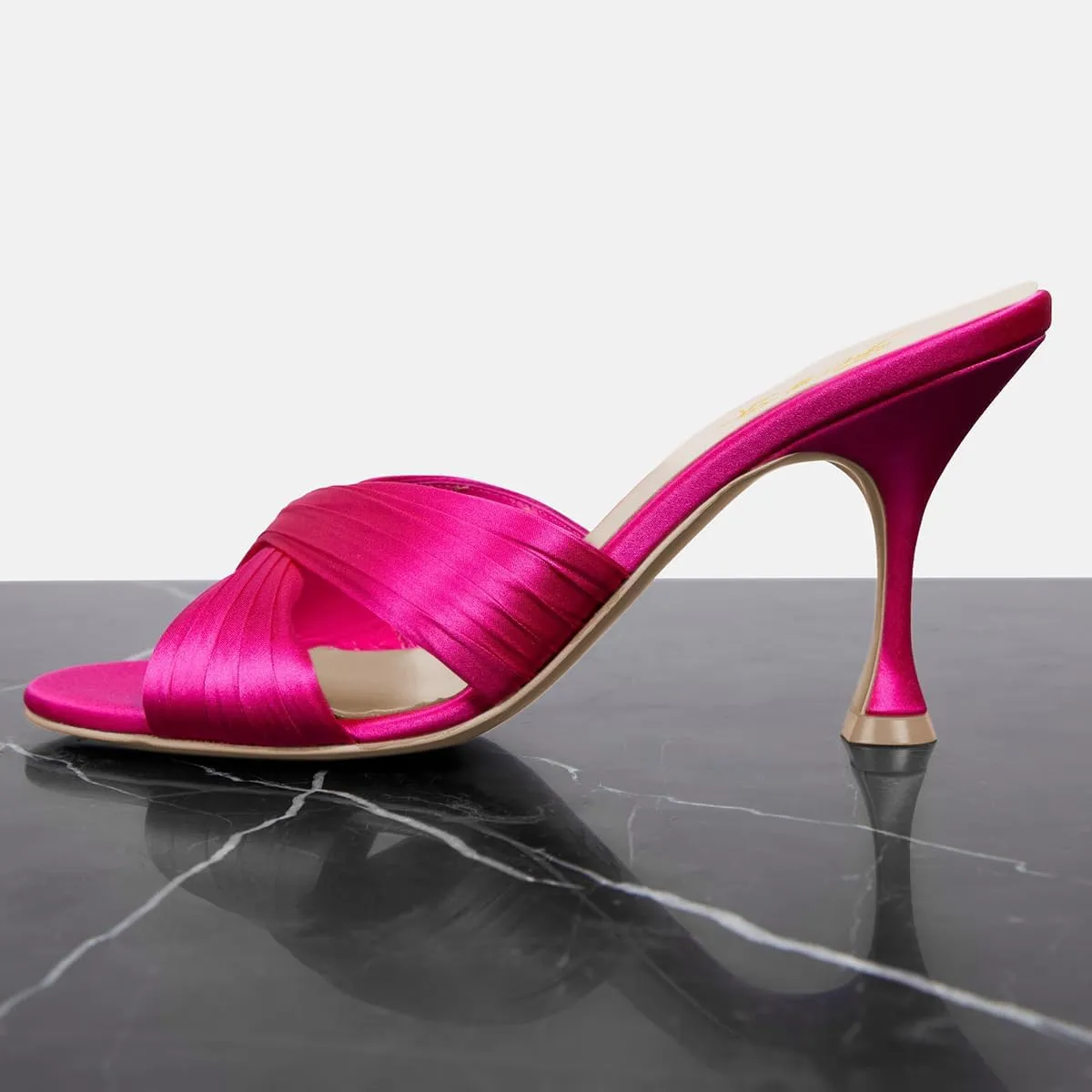 FOWT Women Fashion Peep Toe Slip On Satin Mules Comfy Thin Mid Heel Summer Daily Shoes Dating Shopping Size 4-16 US