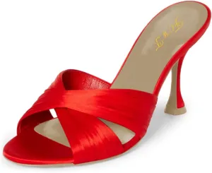 FOWT Women Fashion Peep Toe Slip On Satin Mules Comfy Thin Mid Heel Summer Daily Shoes Dating Shopping Size 4-16 US