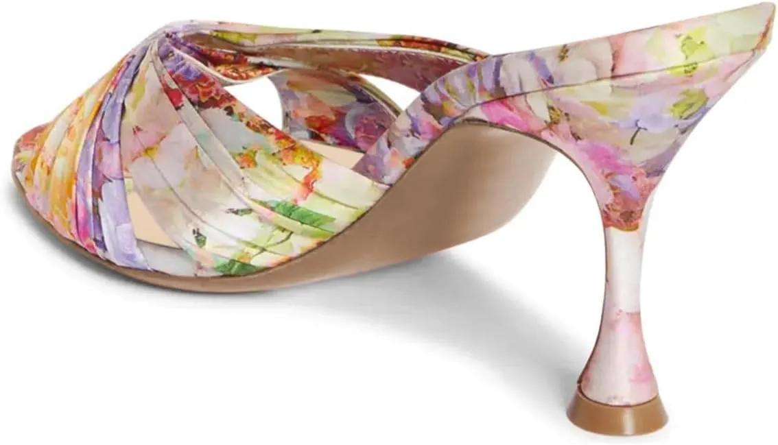 FOWT Women Fashion Peep Toe Slip On Satin Mules Comfy Thin Mid Heel Summer Daily Shoes Dating Shopping Size 4-16 US