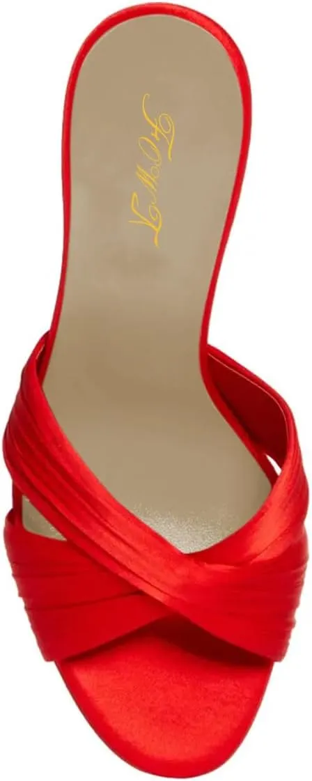 FOWT Women Fashion Peep Toe Slip On Satin Mules Comfy Thin Mid Heel Summer Daily Shoes Dating Shopping Size 4-16 US