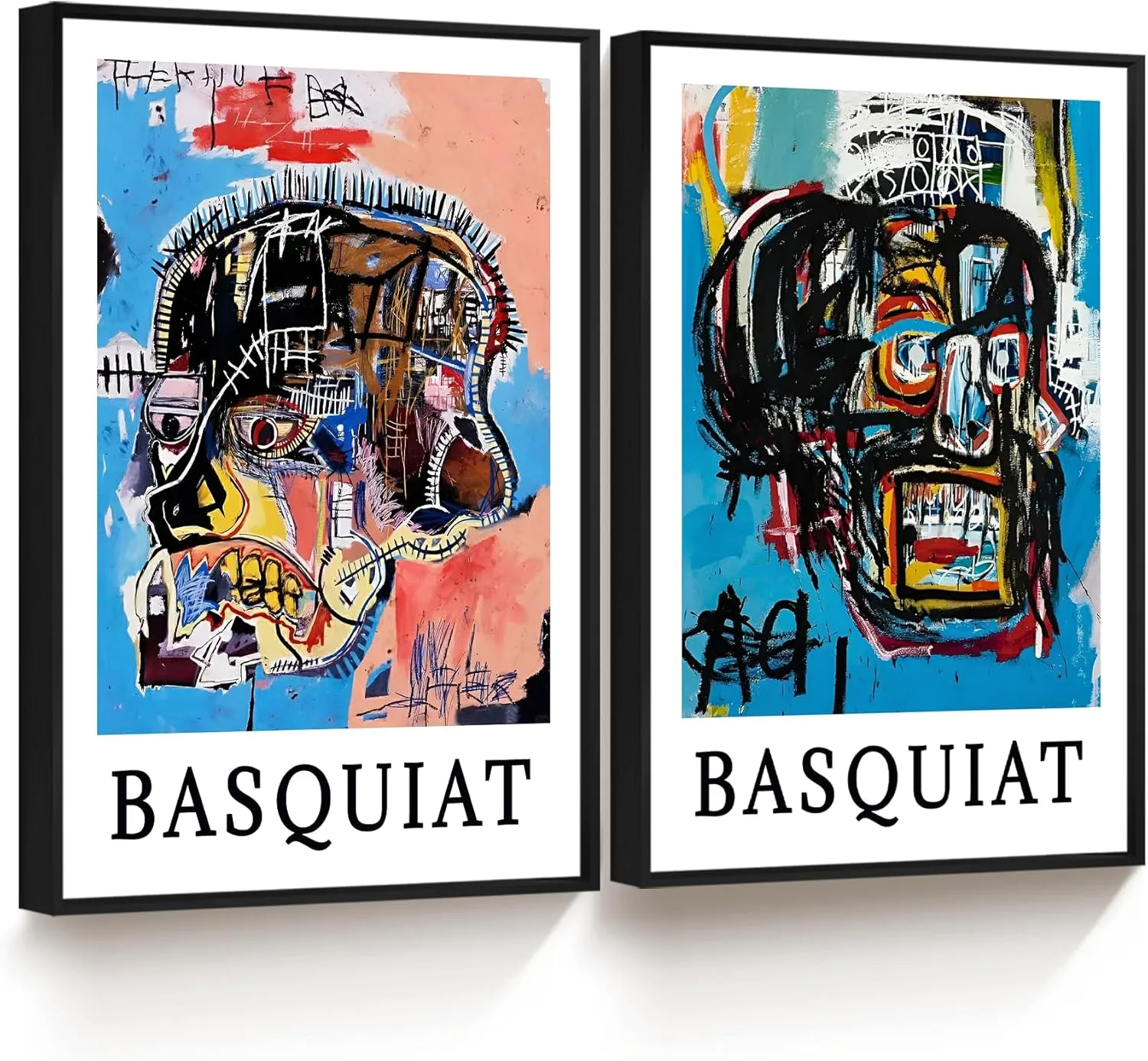 Framed Basquiat Wall Art, Jean Michel Basquiat Graffiti Wall Art, Abstract Wall Art Decor Canvas Poster for Living Room Bedroom Bathroom Decorations (12" x 16")