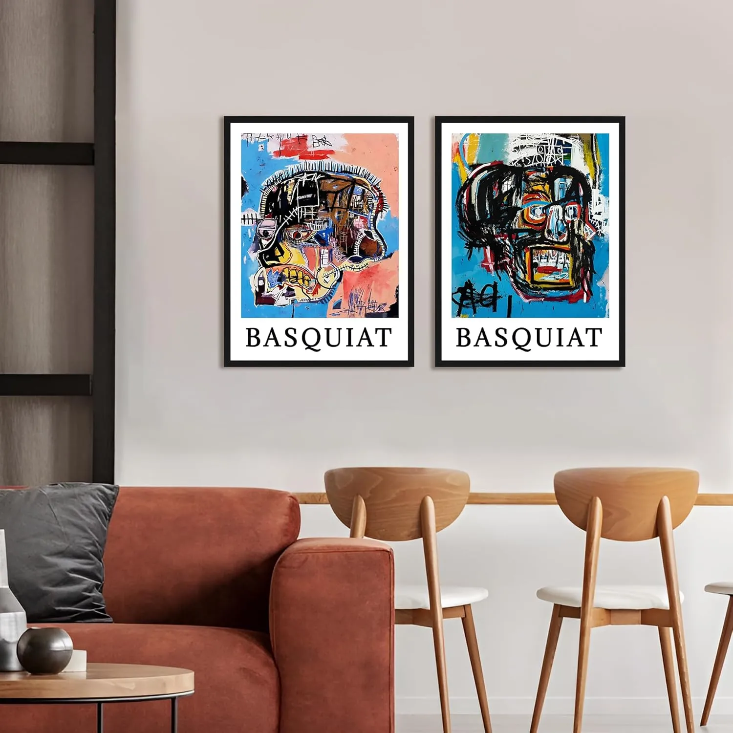 Framed Basquiat Wall Art, Jean Michel Basquiat Graffiti Wall Art, Abstract Wall Art Decor Canvas Poster for Living Room Bedroom Bathroom Decorations (12" x 16")