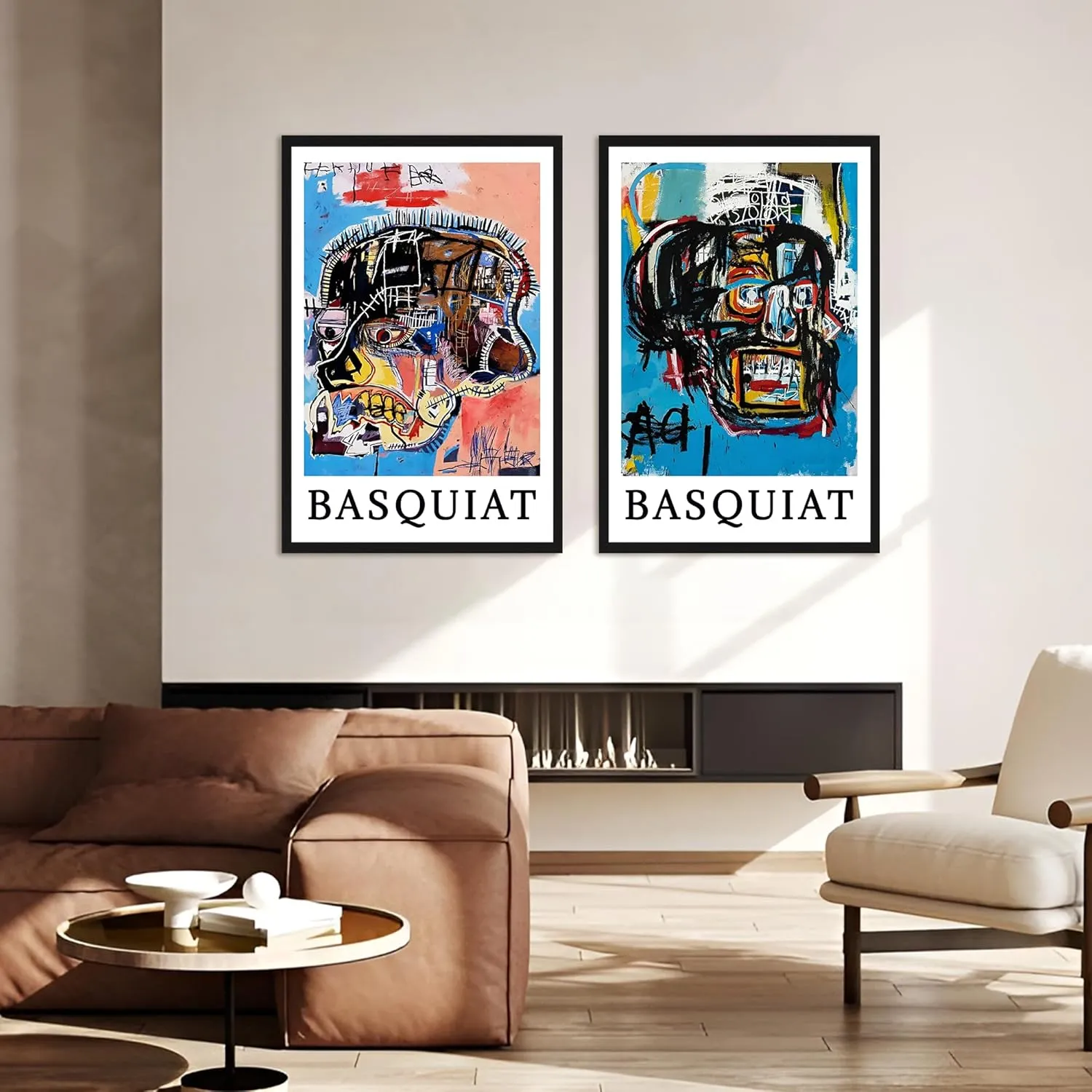Framed Basquiat Wall Art, Jean Michel Basquiat Graffiti Wall Art, Abstract Wall Art Decor Canvas Poster for Living Room Bedroom Bathroom Decorations (12" x 16")