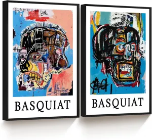 Framed Basquiat Wall Art, Jean Michel Basquiat Graffiti Wall Art, Abstract Wall Art Decor Canvas Poster for Living Room Bedroom Bathroom Decorations (12" x 16")