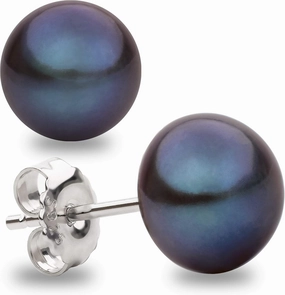 Freshwater Cultured Pearl Stud Earrings for Women Button Shape Black Color SECRET & YOU - Sterling Silver 925 - Available in 4 sizes from 8 mm to 11 mm