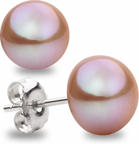 Freshwater Cultured Pearl Stud Earrings for Women Button Shape Natural Lavender Color SECRET & YOU - Sterling Silver 925 - Available in 4 sizes from 8 mm to 11 mm