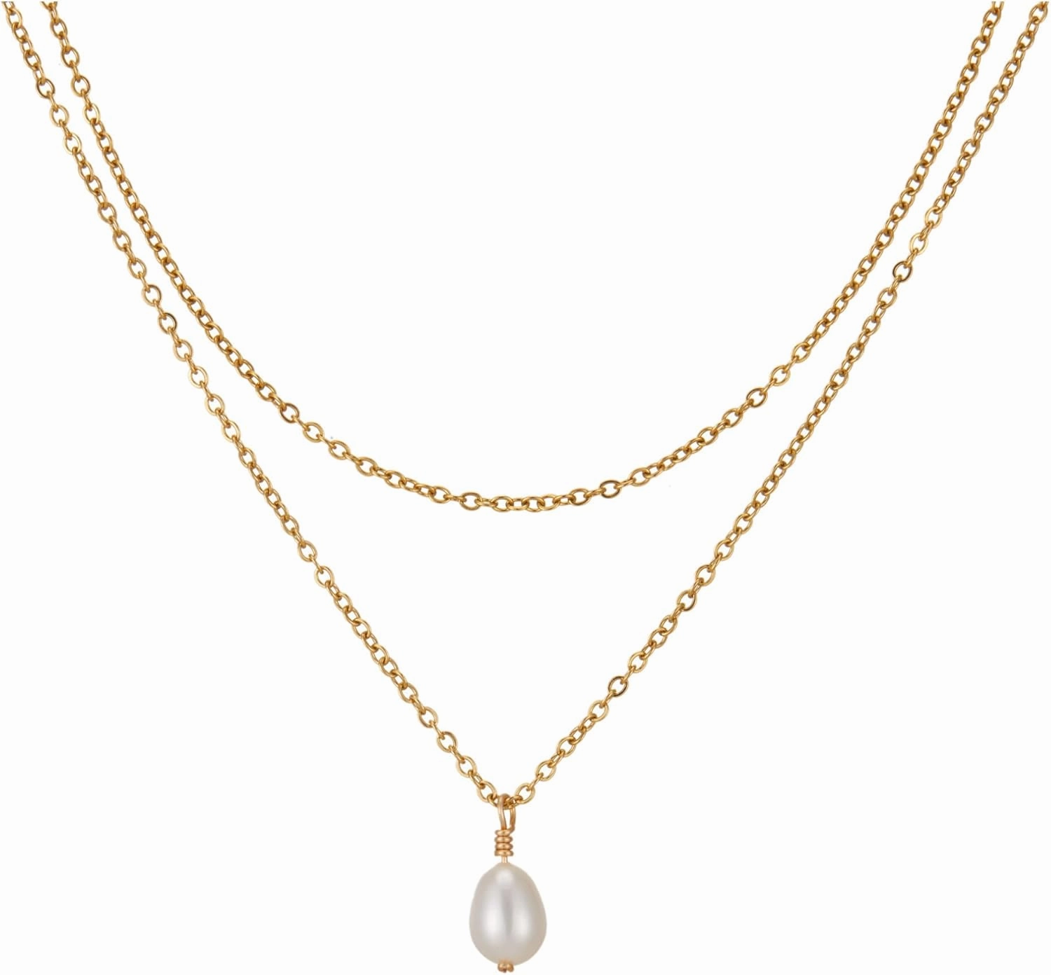 Freshwater Single Pearl Pendant Necklace for Women One Pearl Gold Layered Choker Stack Necklace Waterproof Summer Jewelry