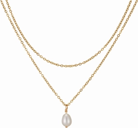 Freshwater Single Pearl Pendant Necklace for Women One Pearl Gold Layered Choker Stack Necklace Waterproof Summer Jewelry